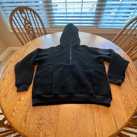 Outdoor Voices MegaFleece 1/2 Zip Hoodie Black Wool Blend Size L - Picture 2 of 9